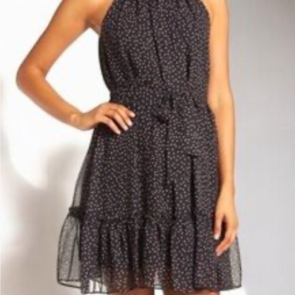 Fun Halter Ruffle Black Polka Dot Dress